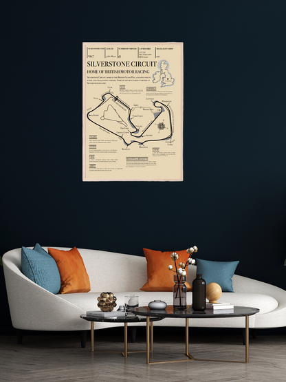 Silverstone Grand Prix Retro Circuit Map Poster Only