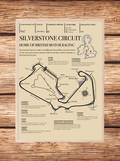 Silverstone Grand Prix Retro Circuit Map Poster Only