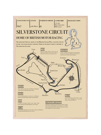 Silverstone Grand Prix Retro Circuit Map Poster Only