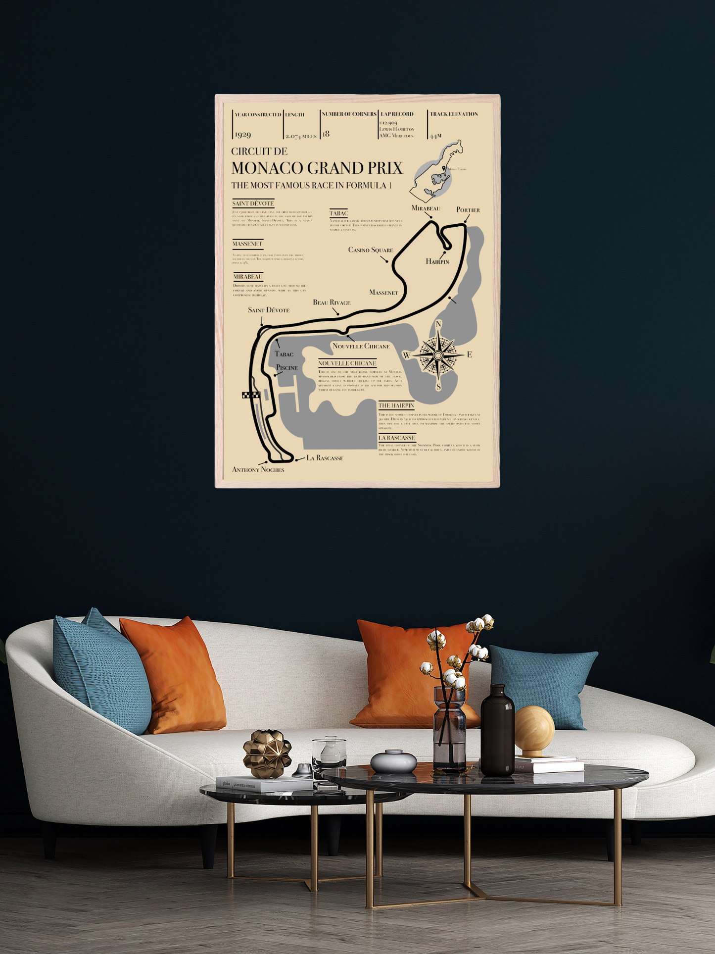 Monaco Grand Prix Retro Circuit Map