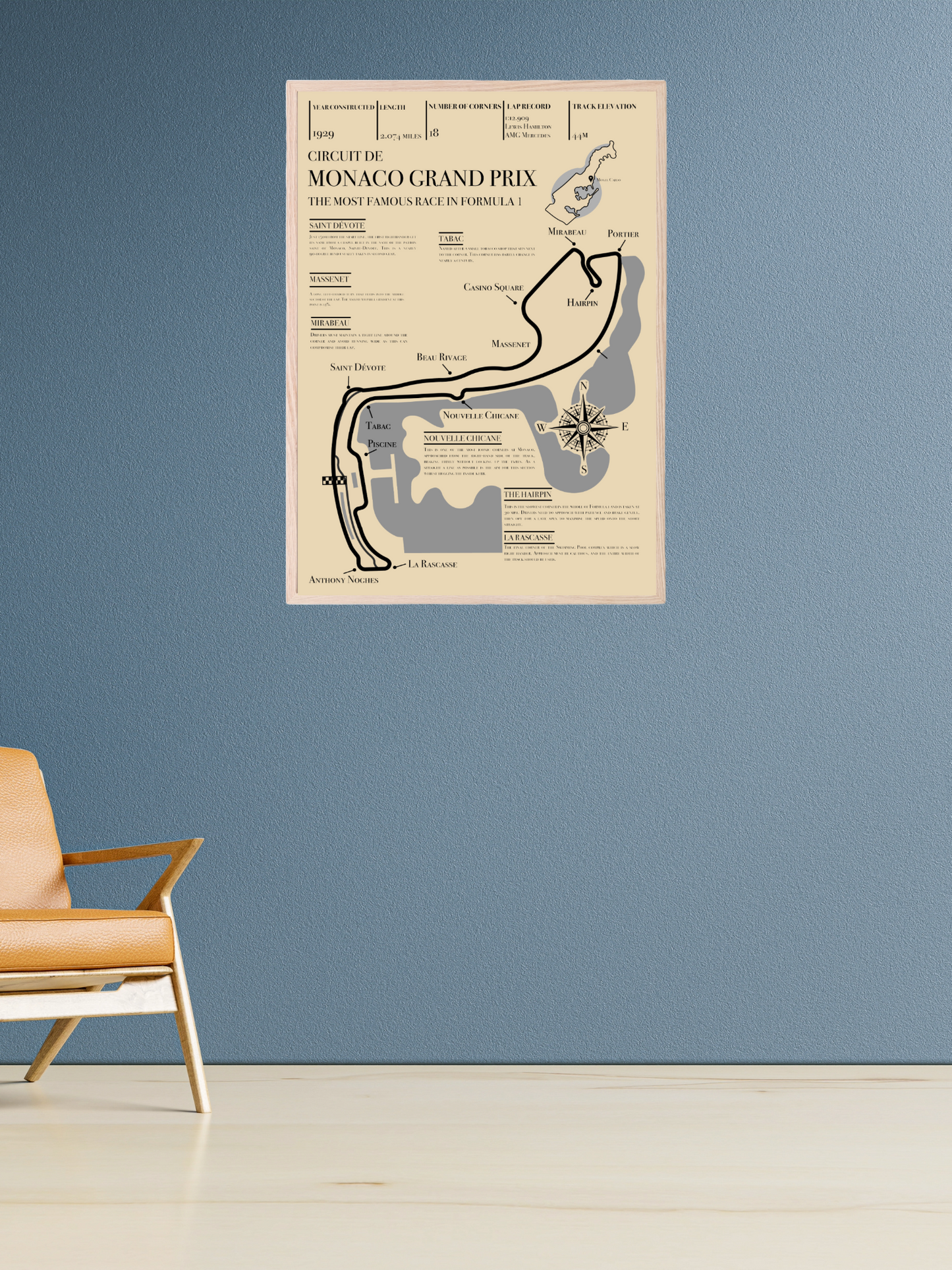 Monaco Grand Prix Retro Circuit Map