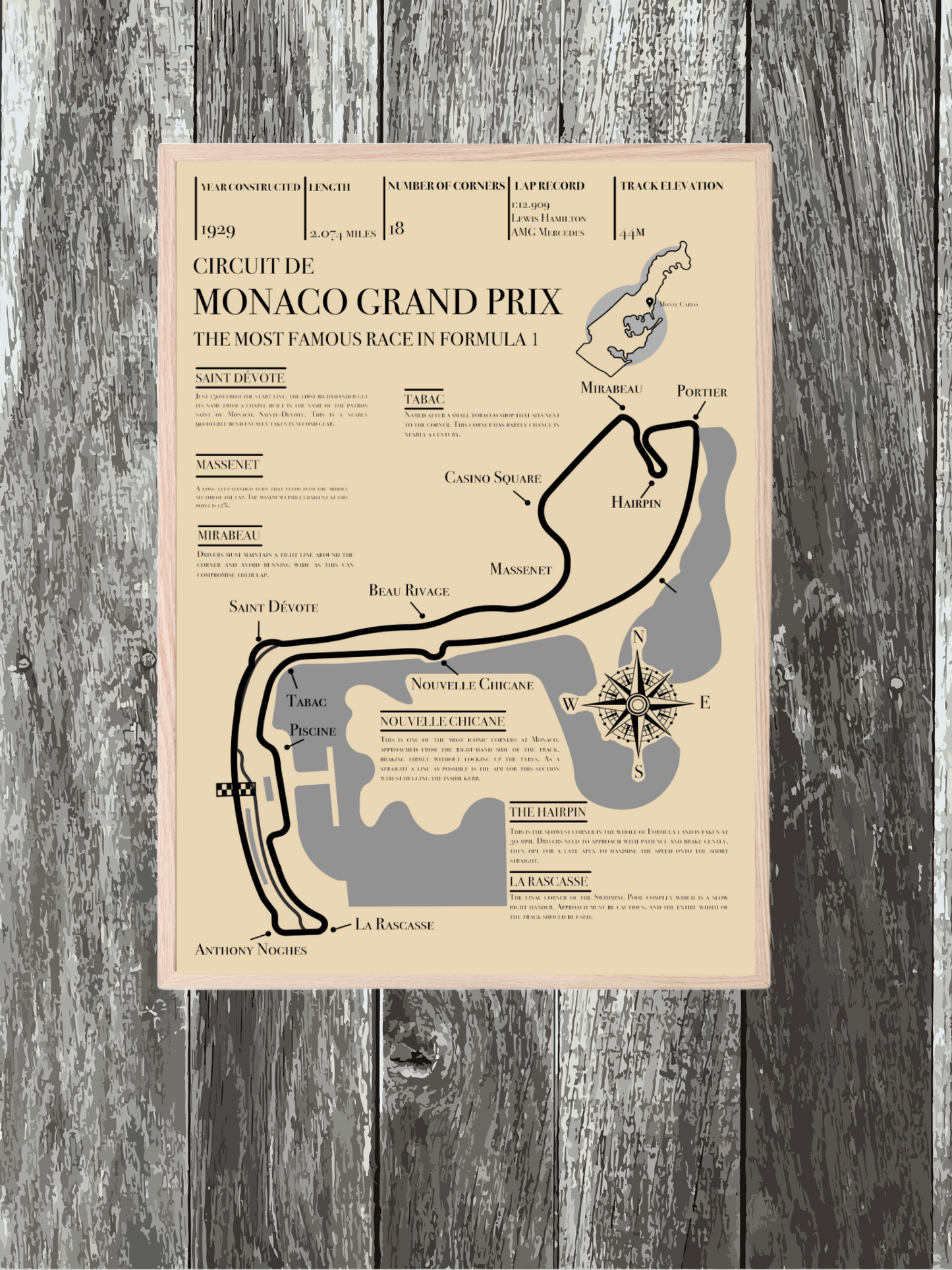 Monaco Grand Prix Retro Circuit Map